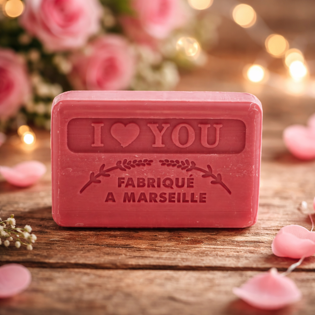 Découvrez notre savonnettes artisanales parfum I Love You, formulées avec du beurre de karité biologique pour une hydratation douce et naturelle.
