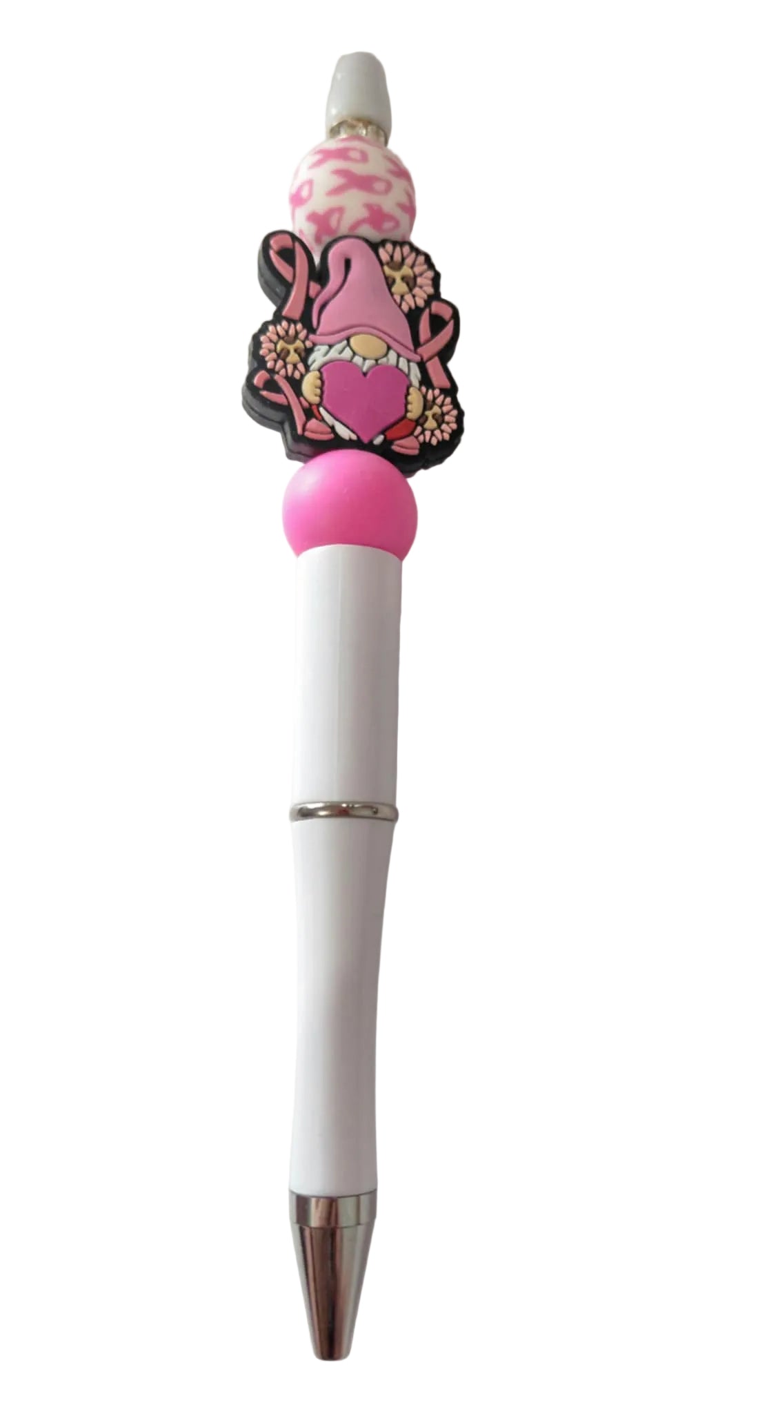 Stylo rose avec nœud et perle en silicone avec un nœud et une perles avec des rubans rose pour la lutte contre le cancer du sein avec un bijou