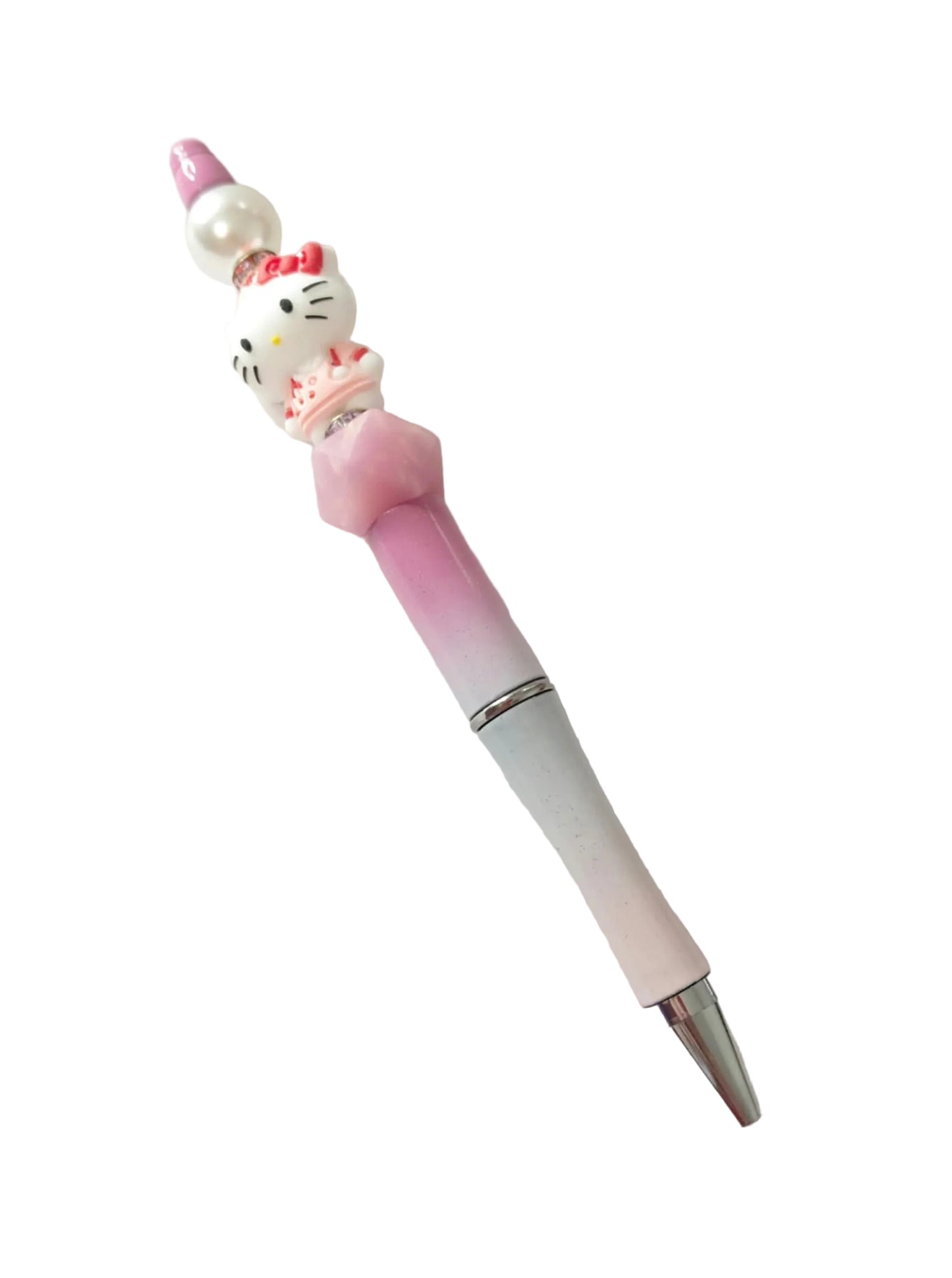 Stylo perle en silicone et en plastique avec kitty et c est bijoux