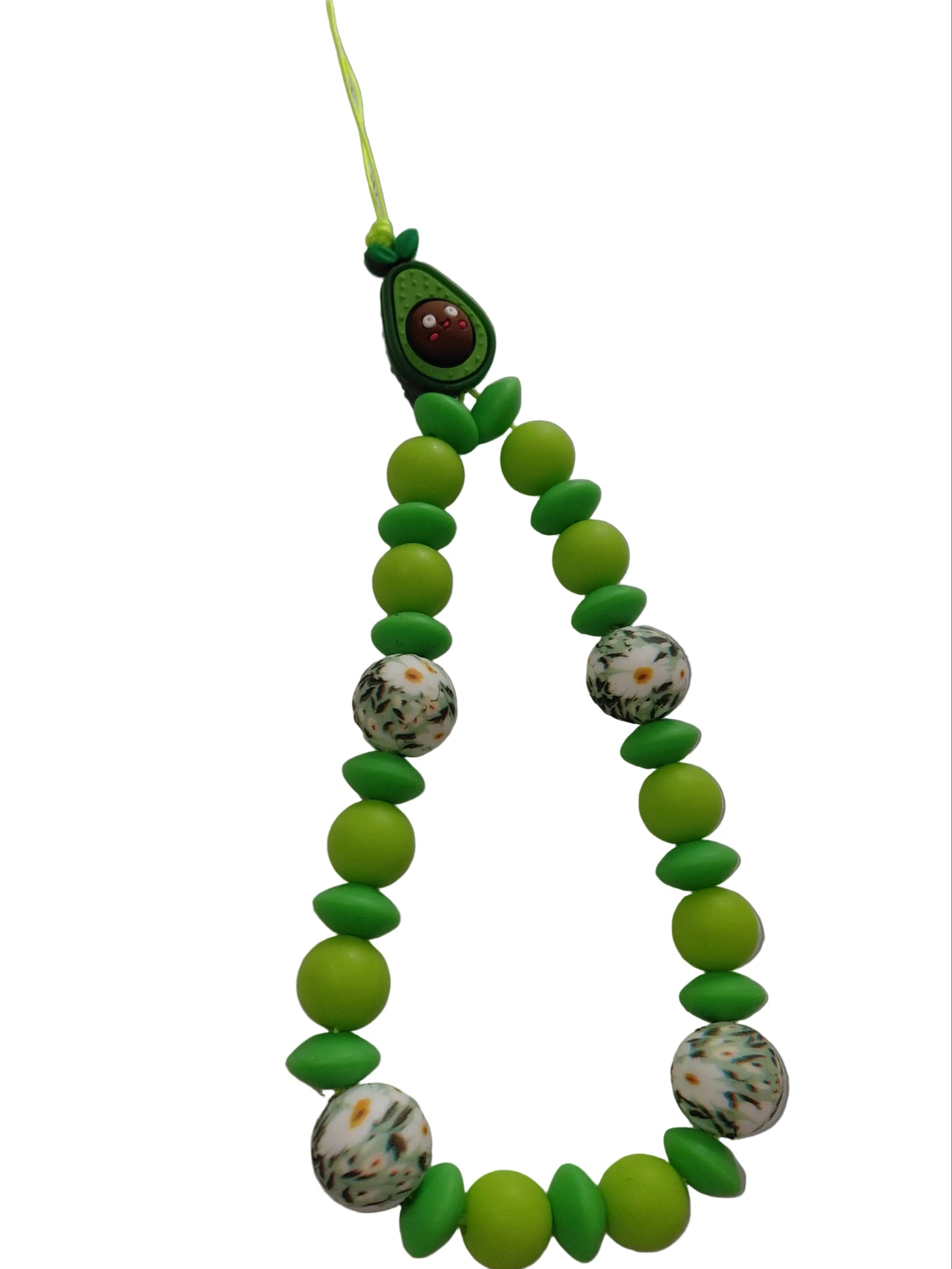 perles en silicone avec une perles en forme d avocats et aussi des perles en silicone imprime avec des fleur