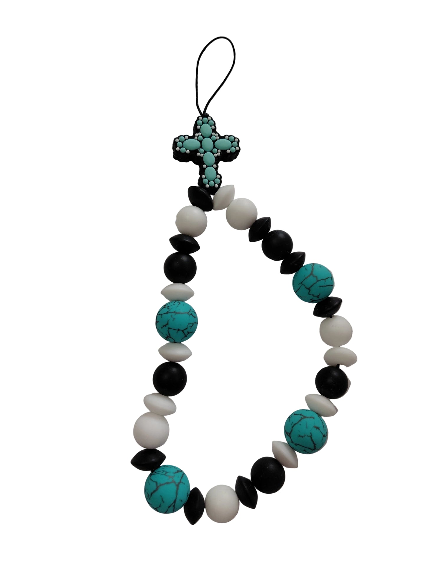 bijoux de téléphone avec une croix en perle en silicone il a des perles plat des perles imprime