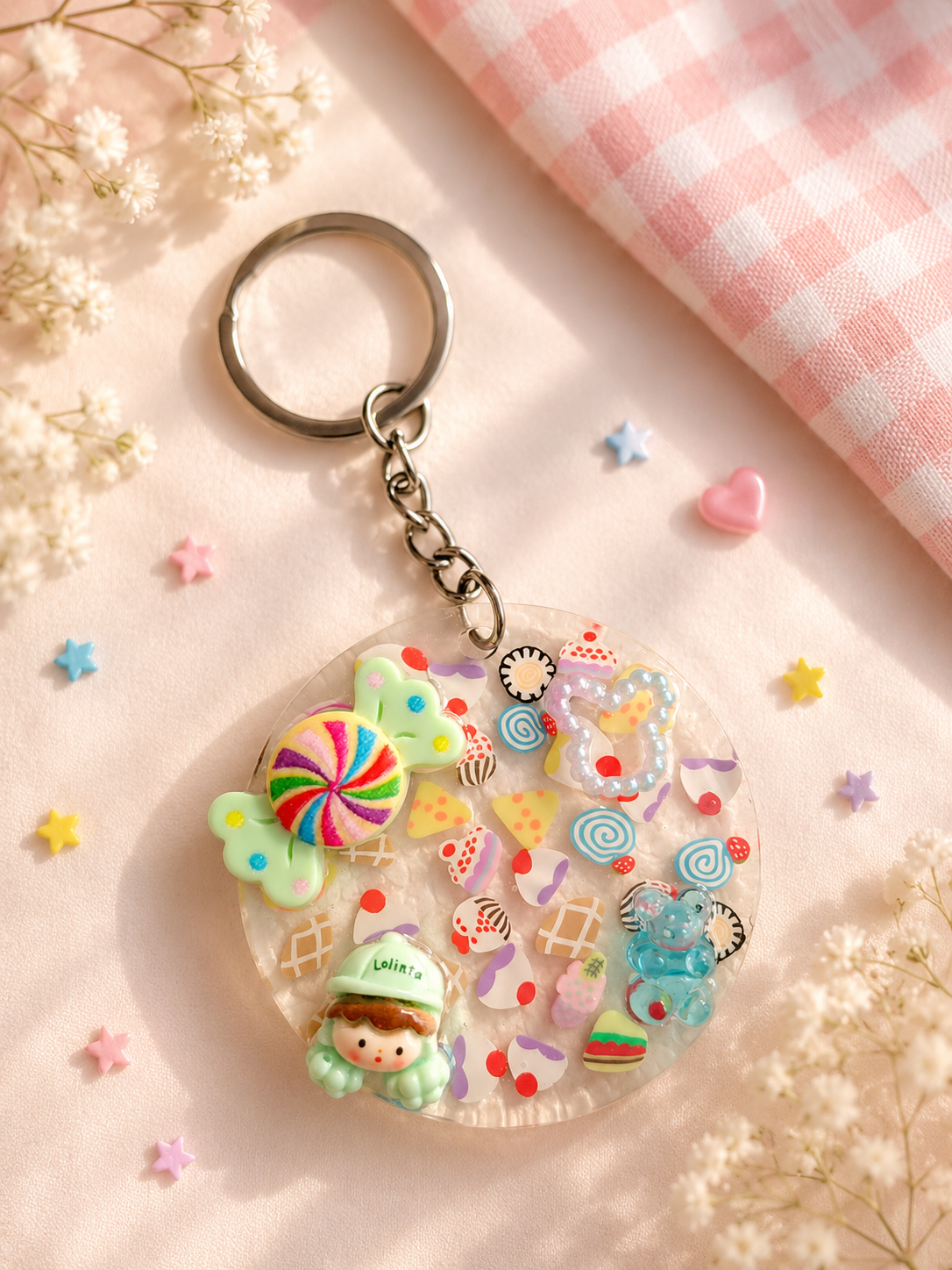 porte clés en résine avec bonbon