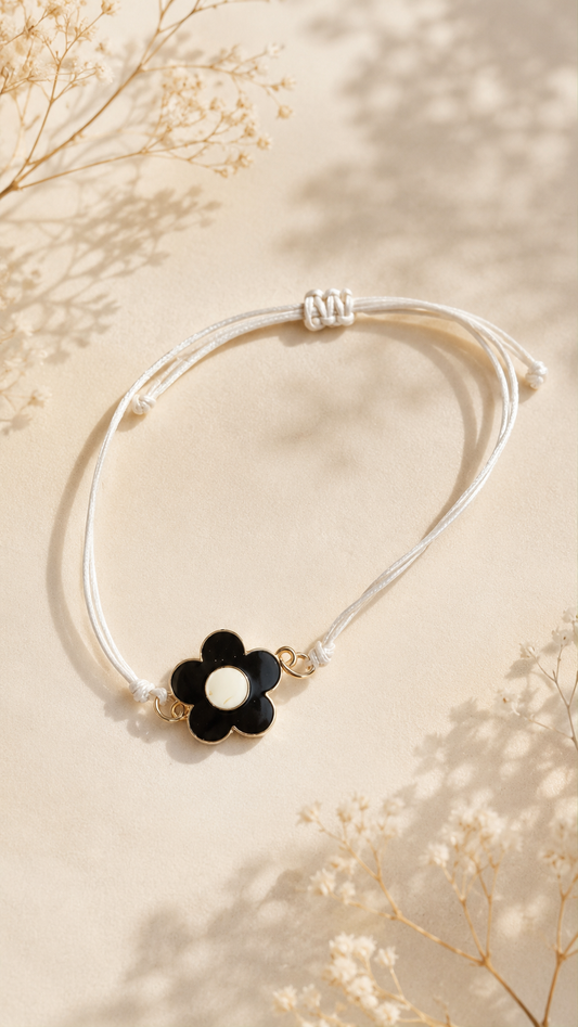 Bracelets avec fleurs beige et noir