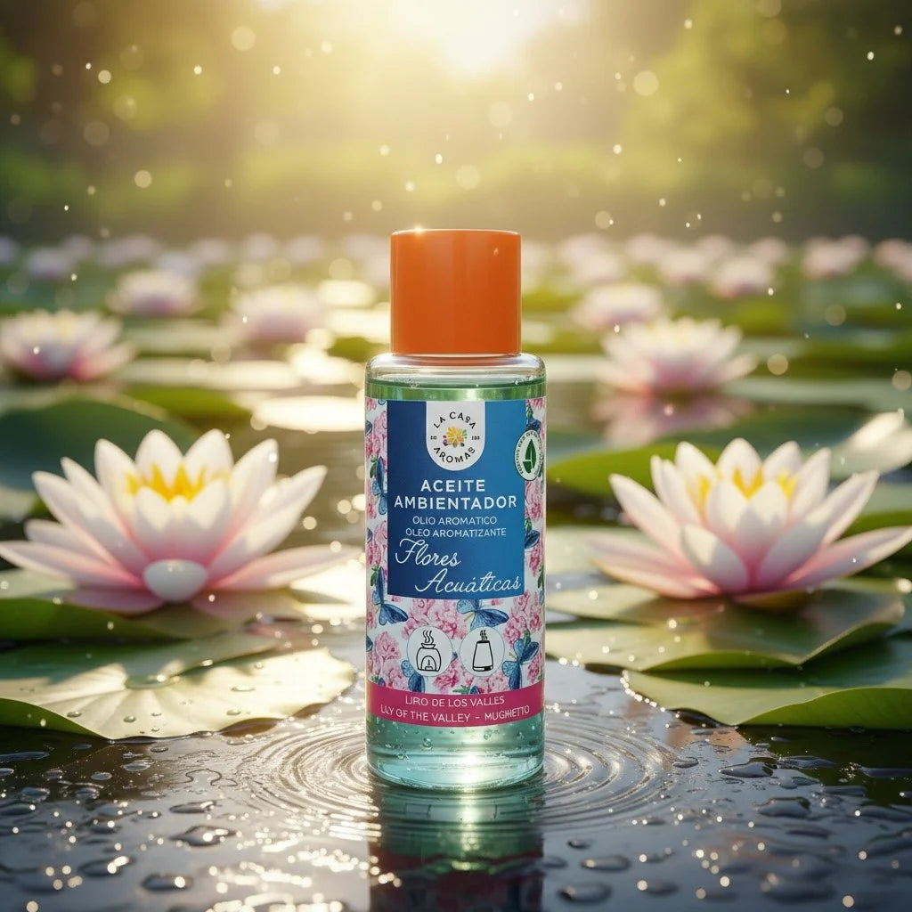 Flacon huile essentielle fleurs aquatiques vue détaillée
