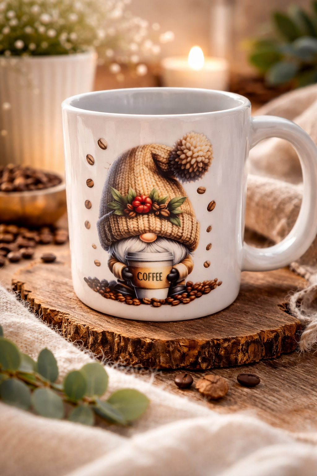 Gnome avec des grain de cafe 