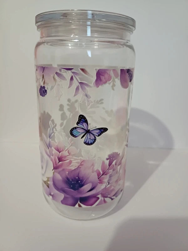 Goblet en plastique avec une image de paillon et fleur 