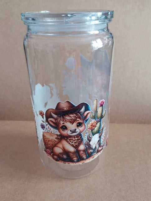 Goblet en plastique  avec image d une vache avec un cactus 