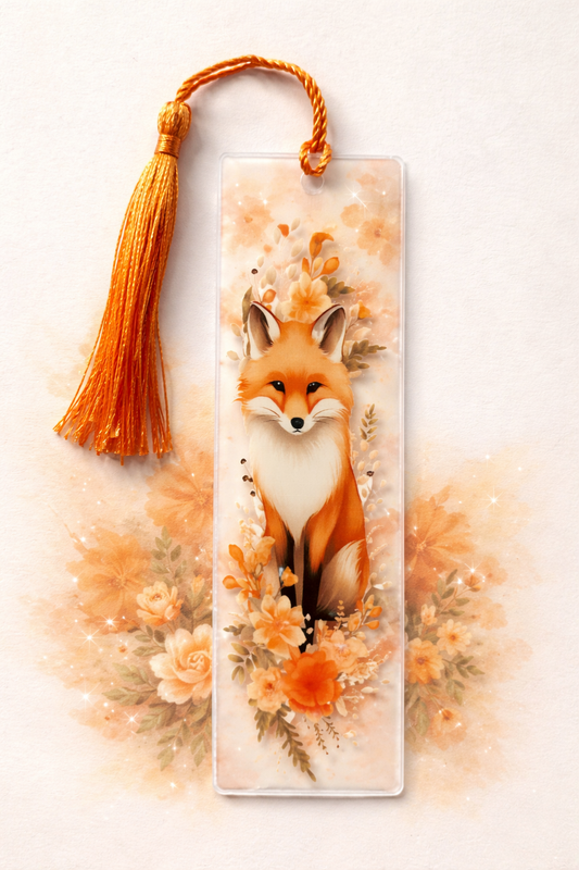 Marque pages avec un renard et un pompon orange 