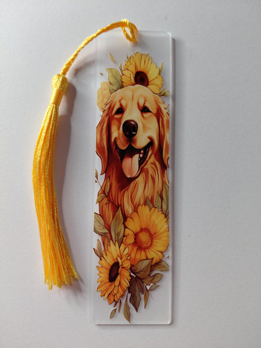 Marque pages avec une image de chien pompon jaune 