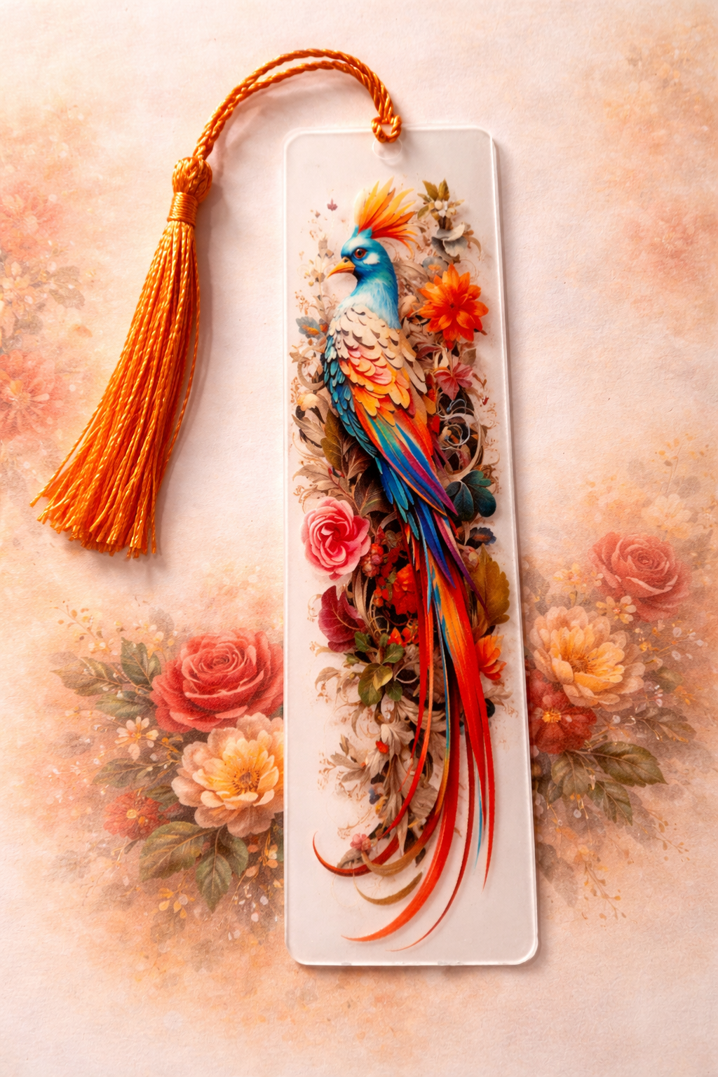 Marque pages avec un oiseaux et un pompom orange 