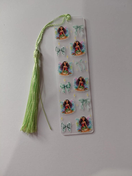 marque pages avec son pompon et nœud vert 