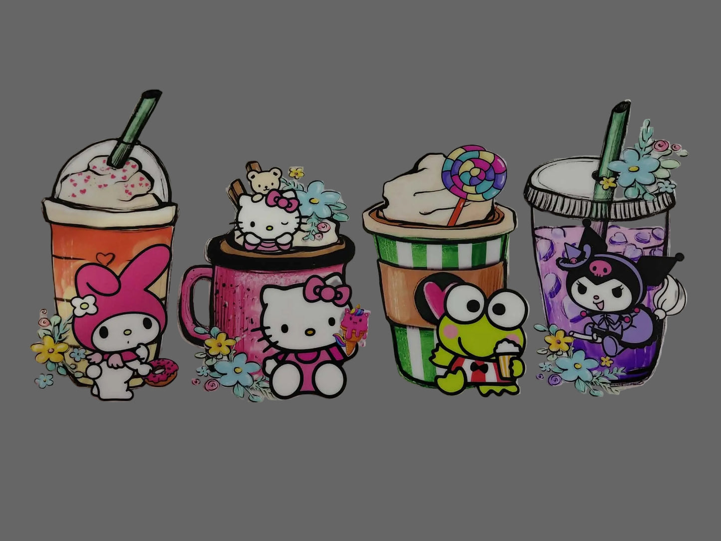 Planche stickers Sanrio gobelets mugs kawaii