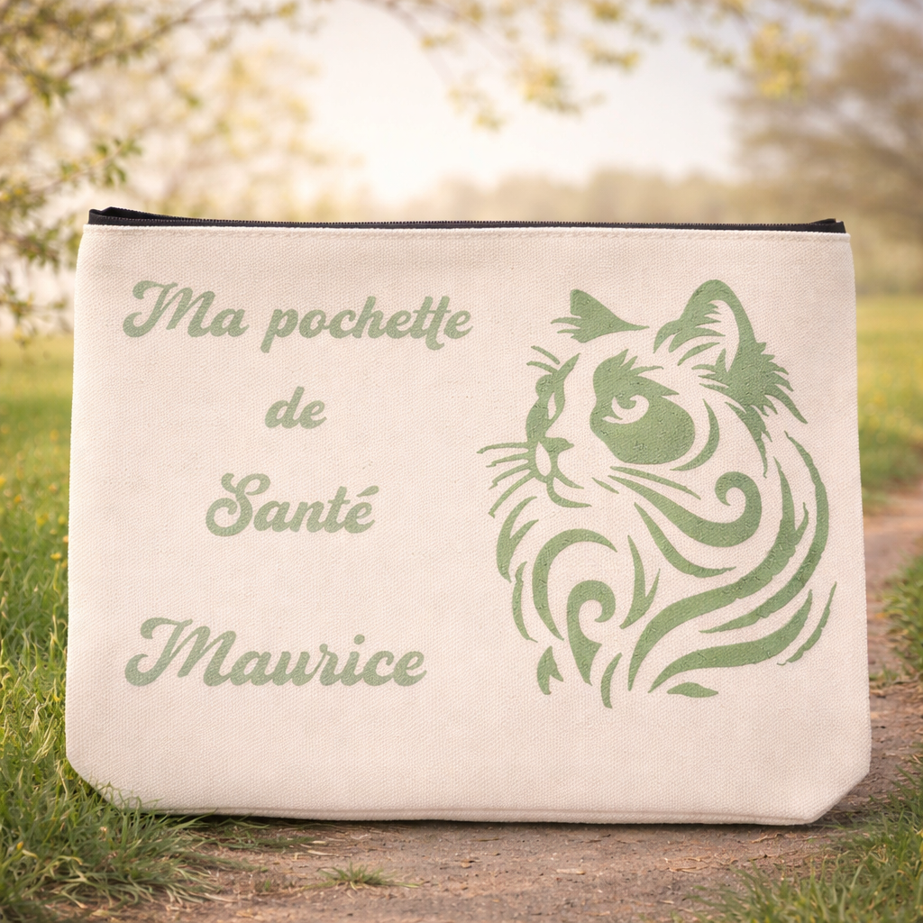 Pochette ma sante avec un chat et le prénom 