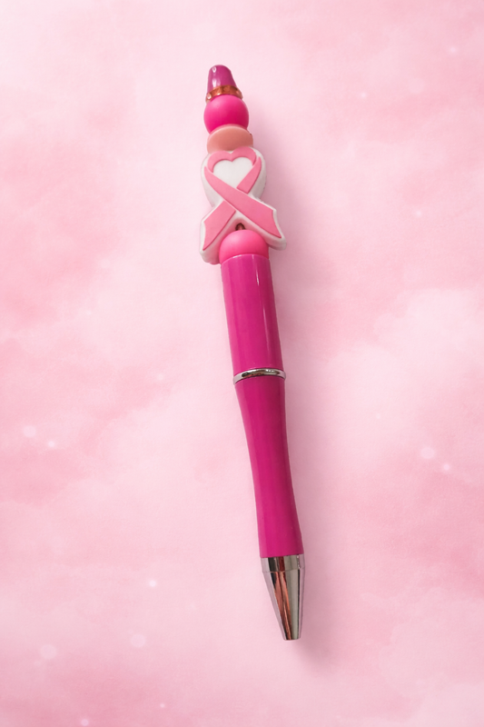 Stylo perles rose avec un ruban la lutte contre le cancer du sein et son bijoux 