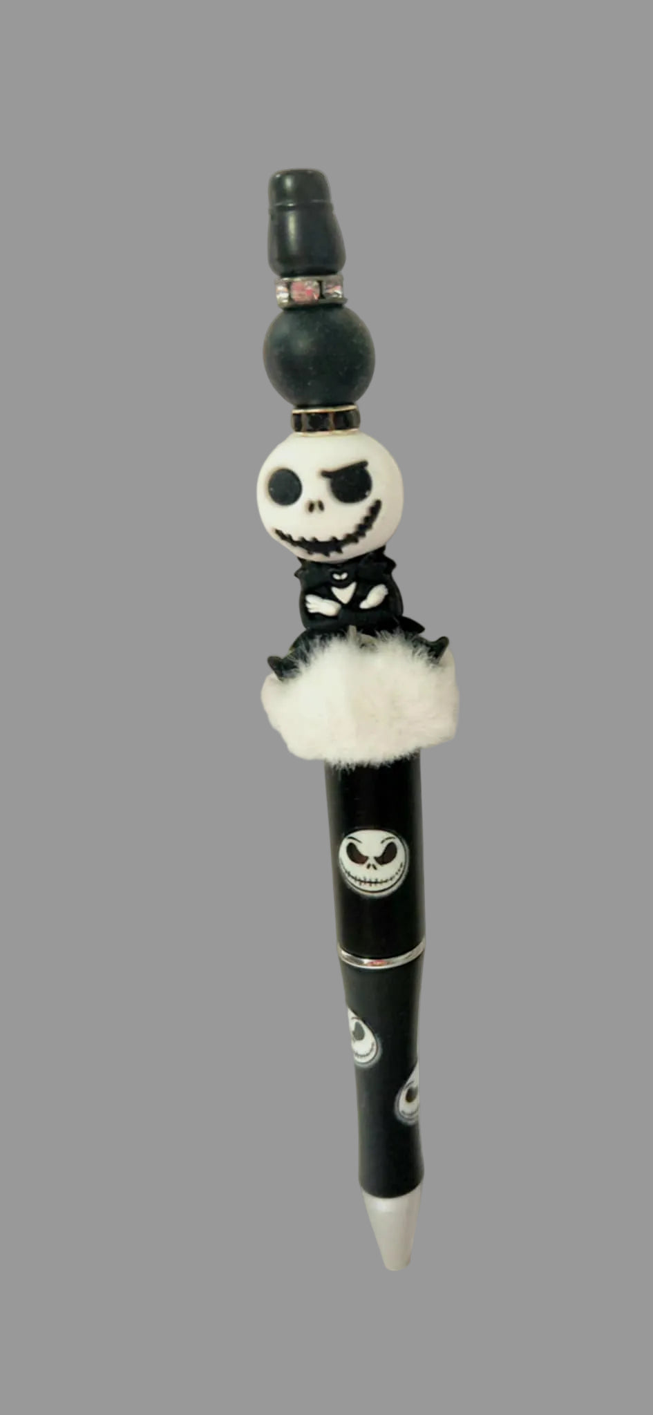 Stylo perles en silicone avec une perle jack skellington  en silicone une perle en fourrure avec des bijoux 