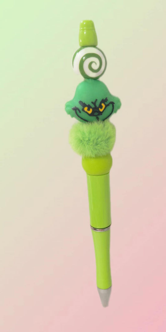 Stylo perles en silicone avec la tête de grinch une perle de fourrure