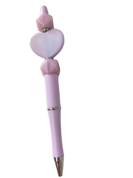 Stylo perles en silicone et un grand cœur  en verre