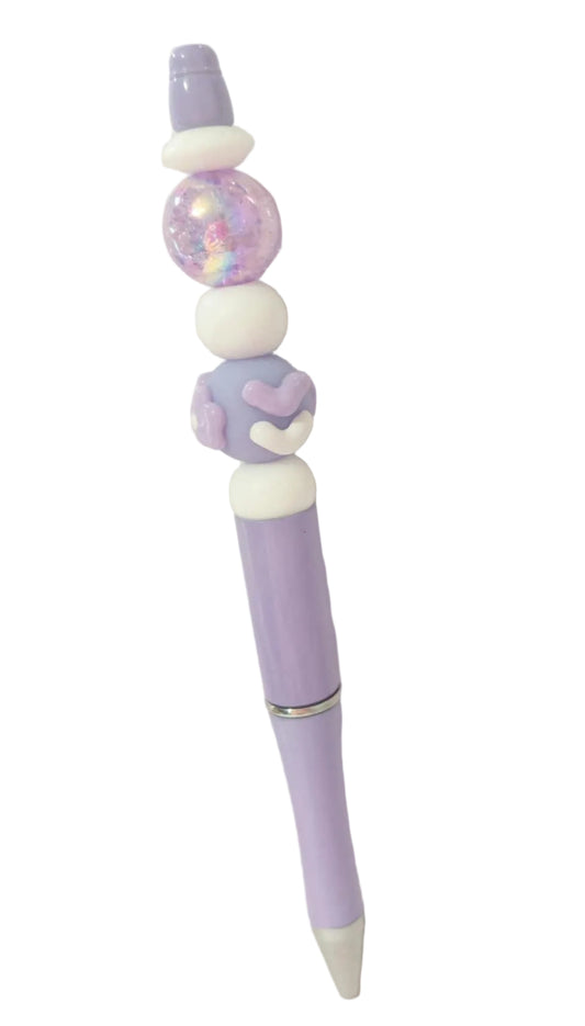 Stylo perles en silicone et en verre et une perle plate 