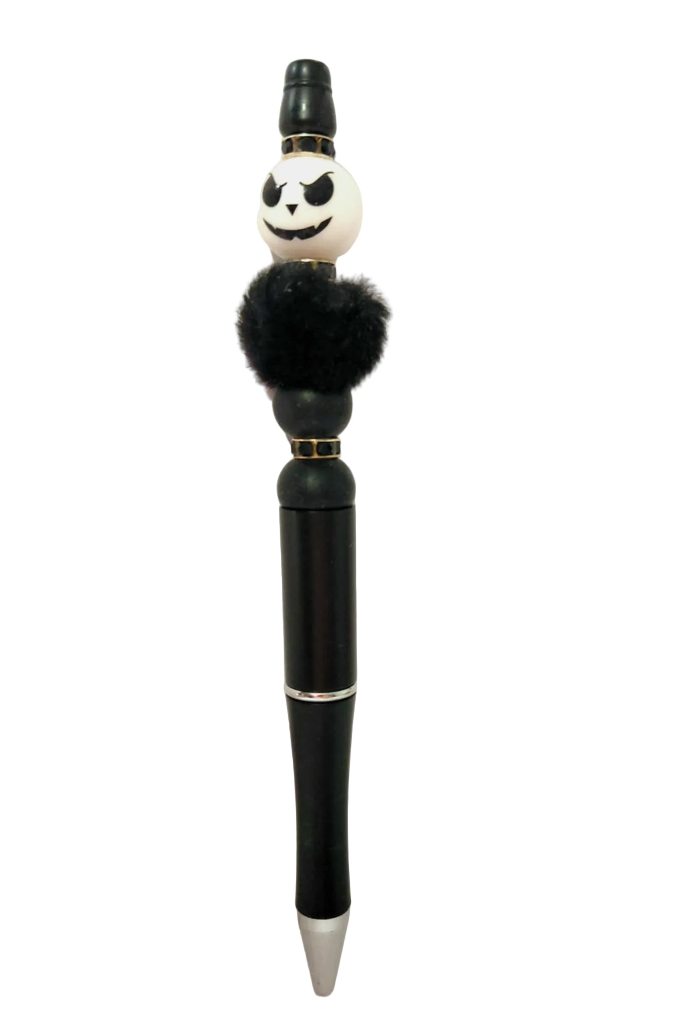 Stylo perles en silicone et en fourrure tête de jack skellington avec des bijoux 
