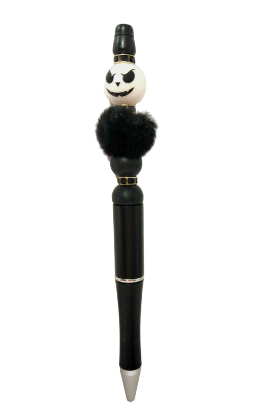 Stylo perles en silicone et en fourrure tête de jack skellington avec des bijoux 