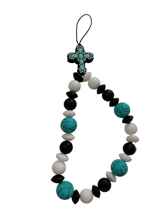bijoux de téléphone avec une croix en perle en silicone il a des perles plat des perles imprime 