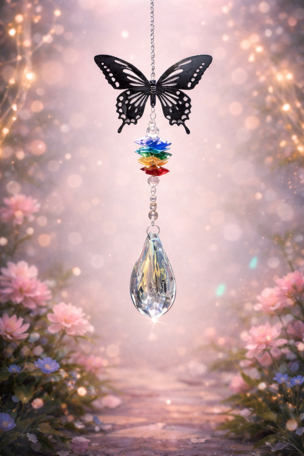 L'attrape soleil papillon

et en métal 

le papillon fait 6cm l ensemble de l'attrape soleil fait 35cm