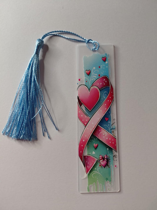 Marque pages avec une image de noeud de la lutte contre le cancer du sein pompon bleu