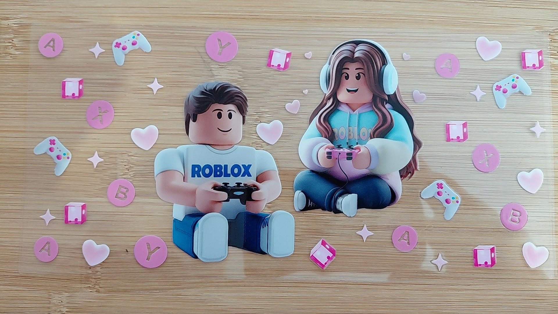 roblox avec des manette rose des coeur 