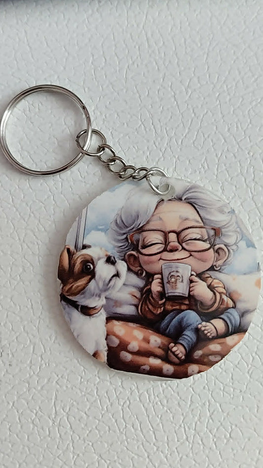 porte clés mamie et son chien